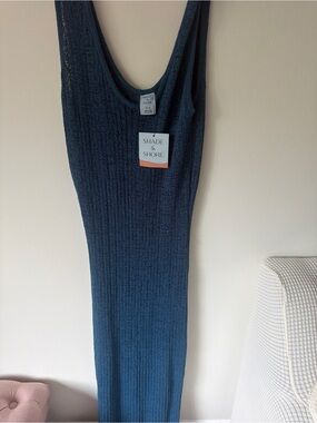 Shade & Shore Textured Knit Maxi Dress in Teal Blue